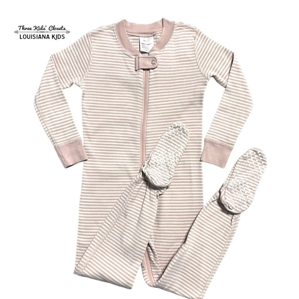 Hanna Andersson Sz 90 (3T) Pink Striped Zipper Footie Pajamas